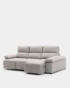 Sofá chaise longue cinzento de 3 lugares com design envolvente para sala de estar
