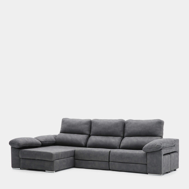 Sofá chaiselongue 4 plazas gris antimanchas | salón