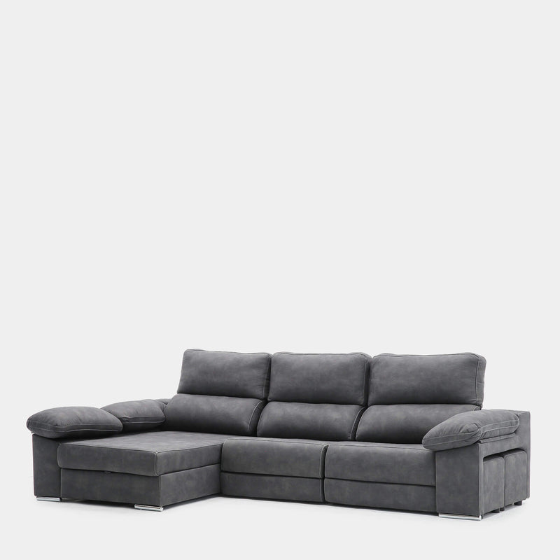 Sofá chaiselongue 4 plazas gris antimanchas | salón