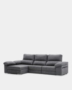 Sofá chaiselongue 4 plazas gris antimanchas | salón