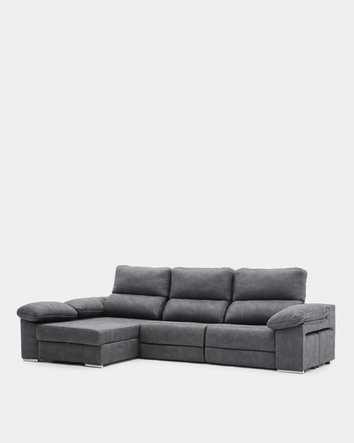 Sofá chaise longue de 4 lugares, cinzento resistente a manchas | sala de estar