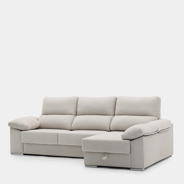 Sofá chaiselongue beige con asientos deslizantes 3 plazas