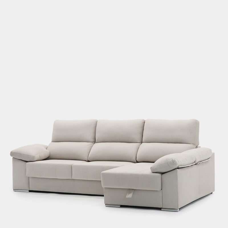 Sofá chaiselongue beige con asientos deslizantes 3 plazas