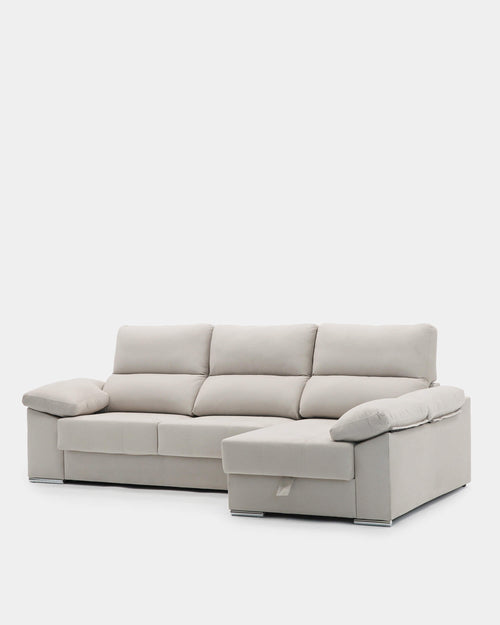 Chaise longue bege com bancos deslizantes, 3 lugares