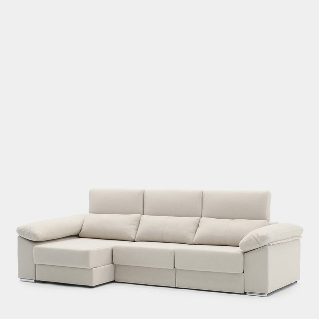 Sofá chaiselongue beige 3 plazas con deslizantes para salas