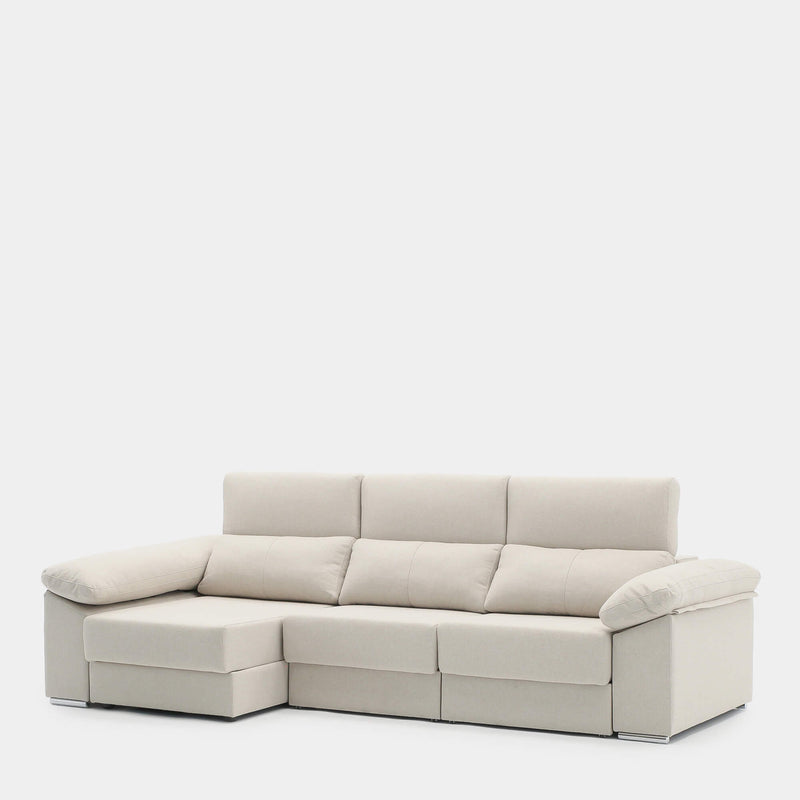 Sofá chaiselongue beige 3 plazas con deslizantes para salas