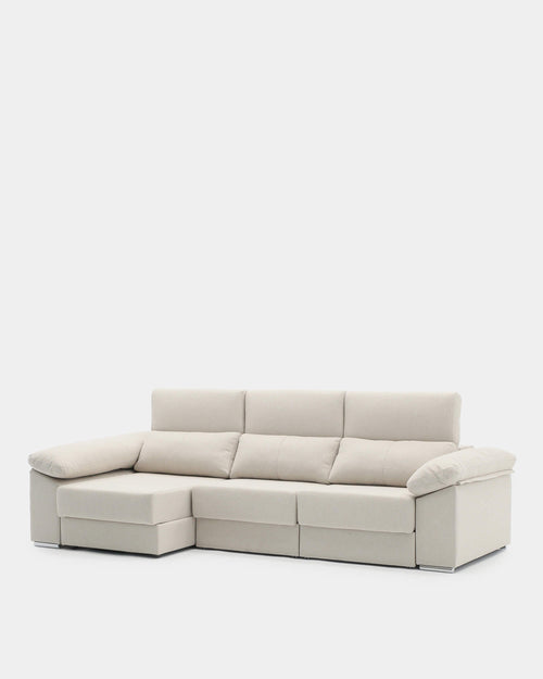 Beige 3-seater chaise longue sofa with sliding seats for living rooms