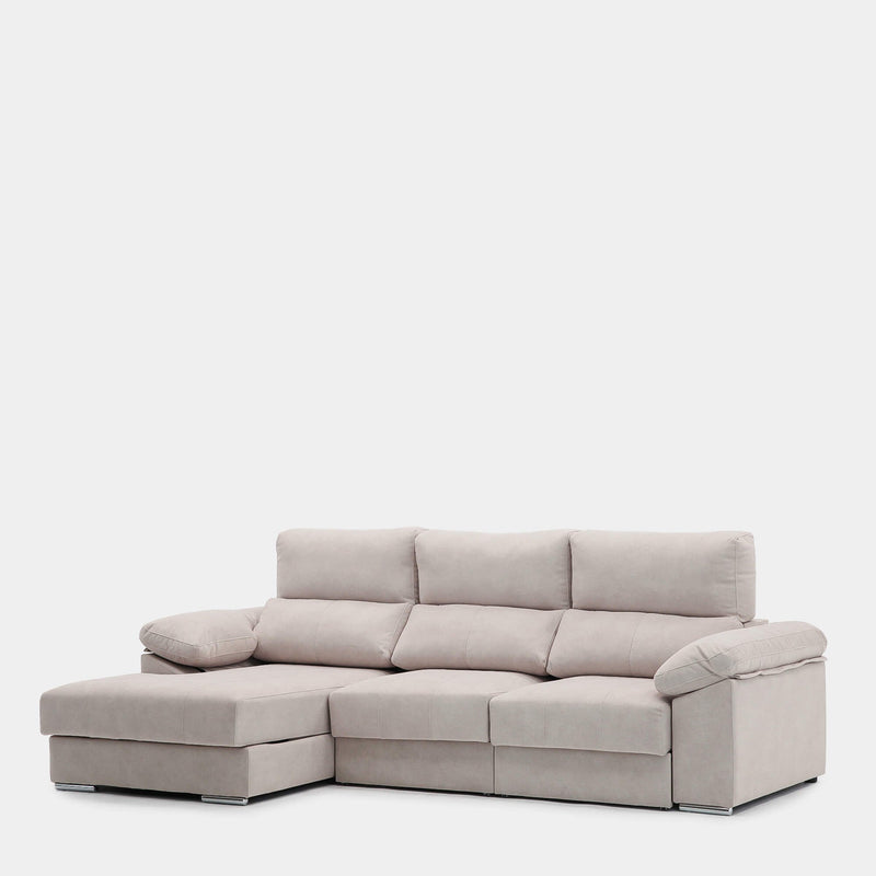 Sofá chaiselongue 3 plazas beige antimanchas para salón