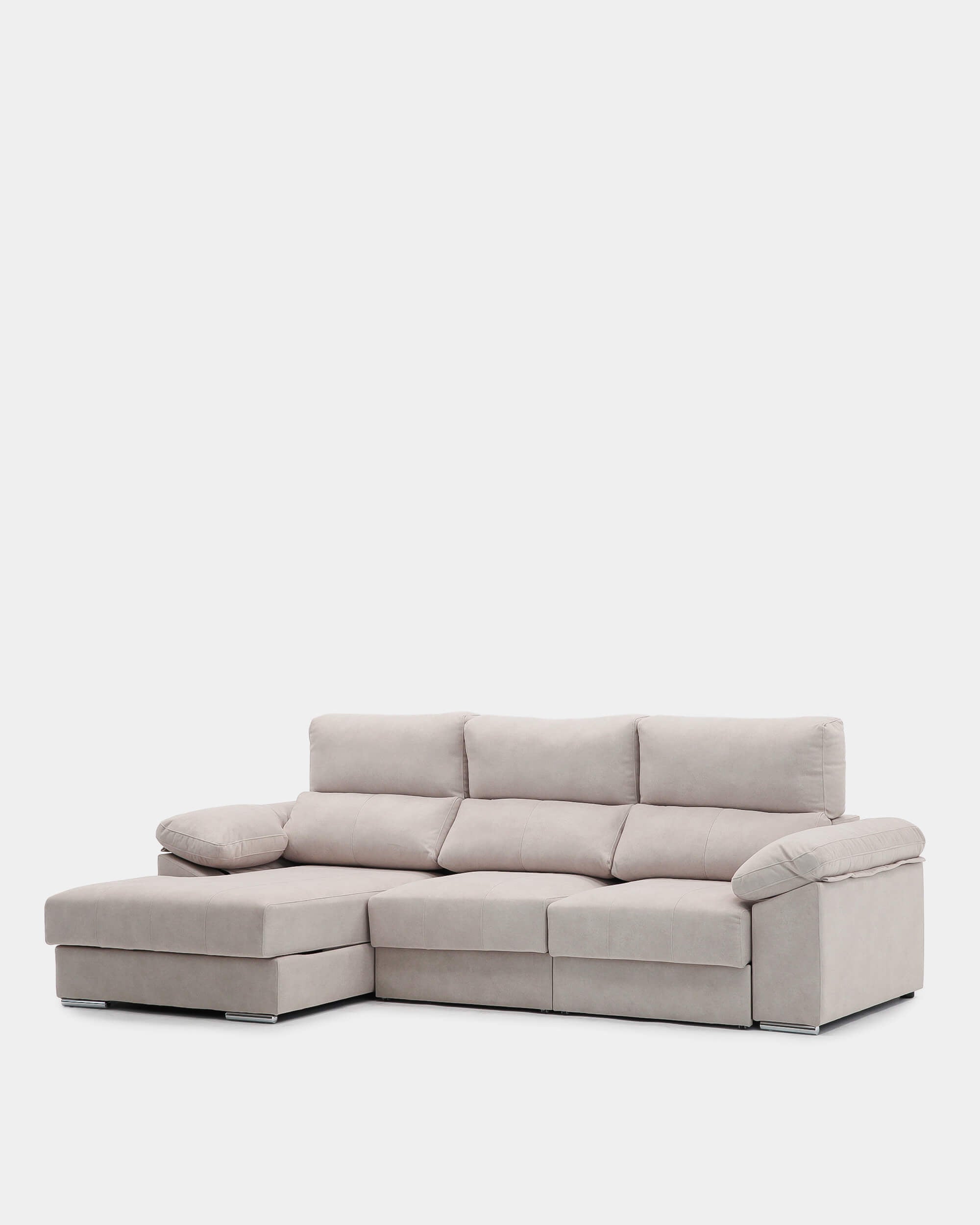 Sofá chaiselongue 3 plazas beige antimanchas para salón