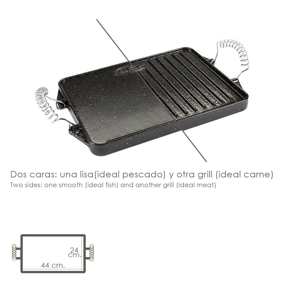 Enameled cast iron rectangular griddle 24 x 44 cm