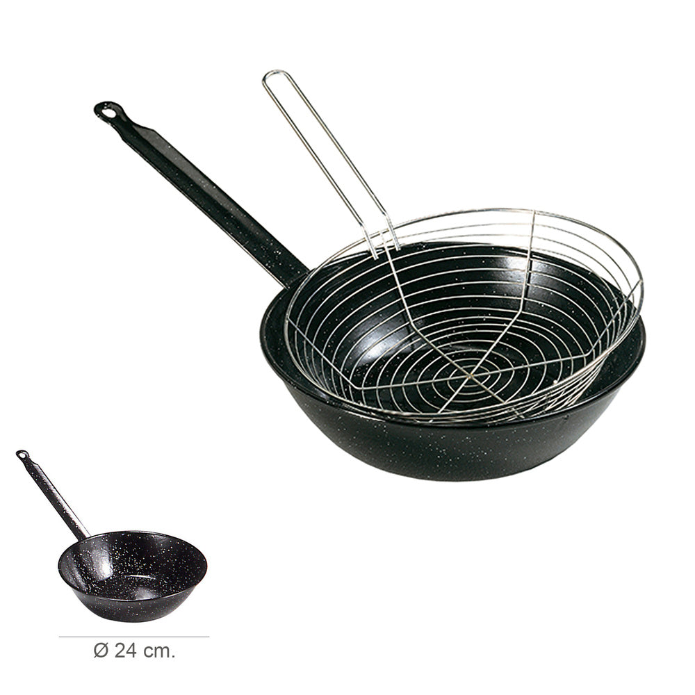 Enameled frying pan with handle ø 24 cm with frying basket