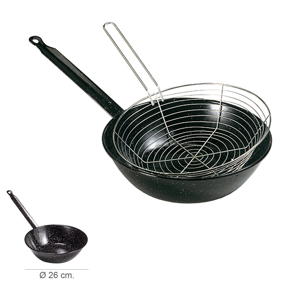 Enamelled frying pan with handle ø 26 cm with frying basket