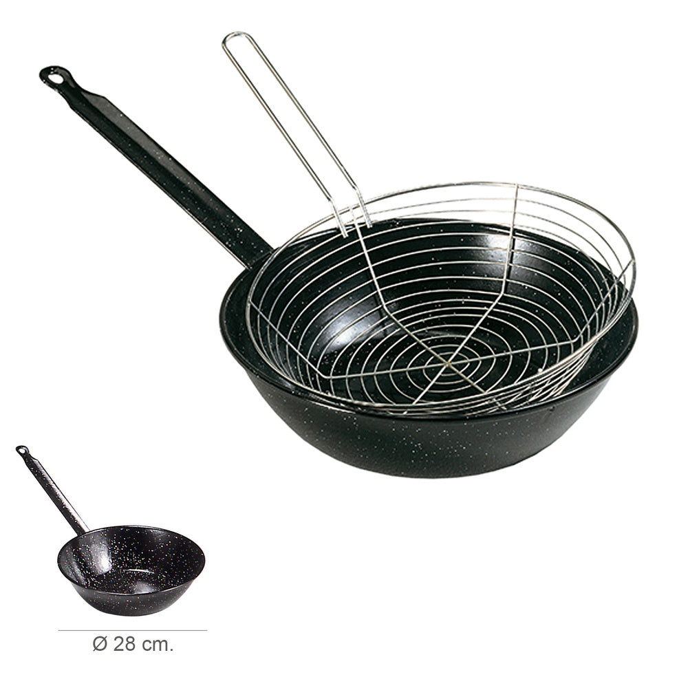 Enameled frying pan with handle ø 28 cm with frying basket