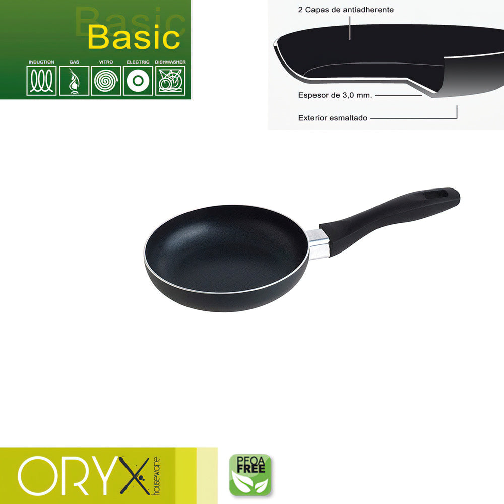 Oryx non-stick aluminum frying pan, basic, high resistance, suitable for induction, PFOA free, 16 cm diameter, 3 mm thick