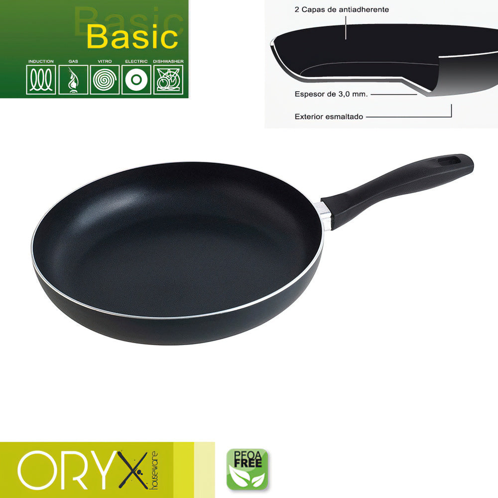 Oryx non-stick aluminum frying pan, basic, high resistance, induction compatible, PFOA free, 28 cm diameter, 3 mm thickness