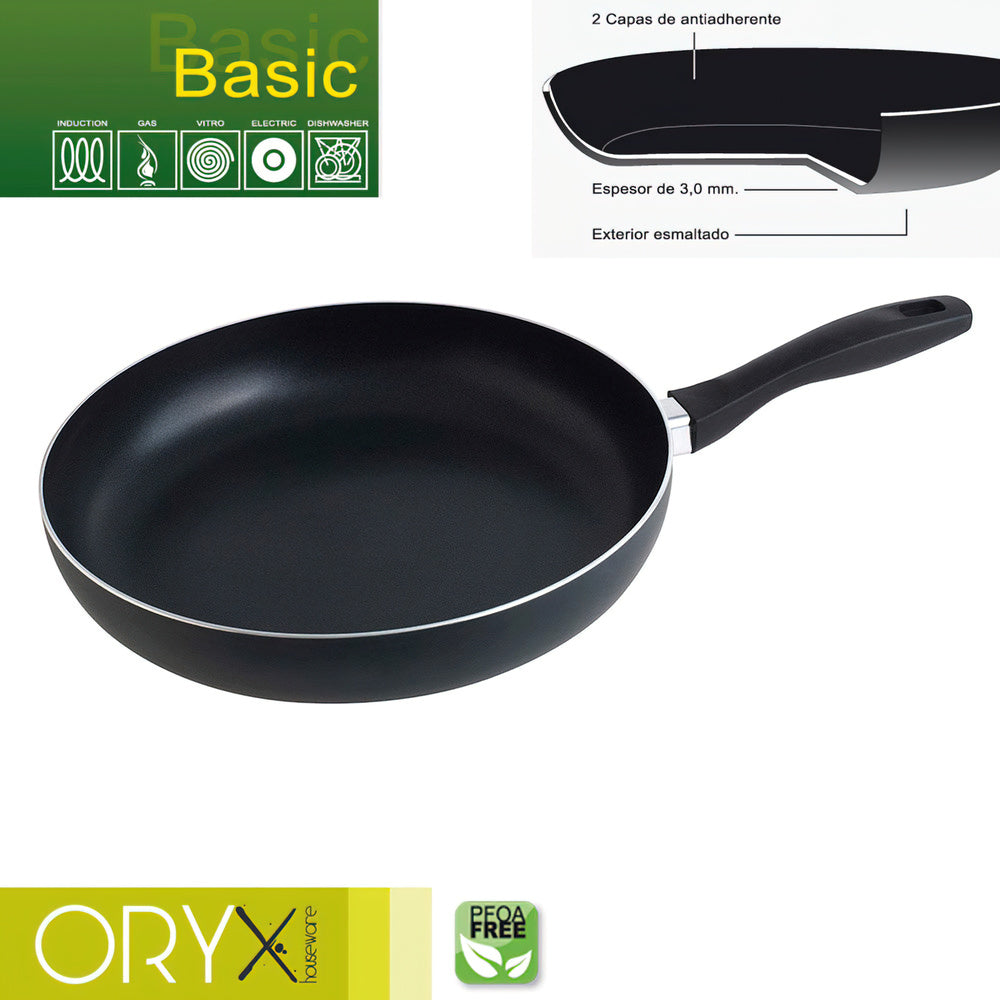 Oryx non-stick aluminum frying pan basic, high resistance, induction compatible, PFOA free, 30 cm diameter, 3 mm thickness