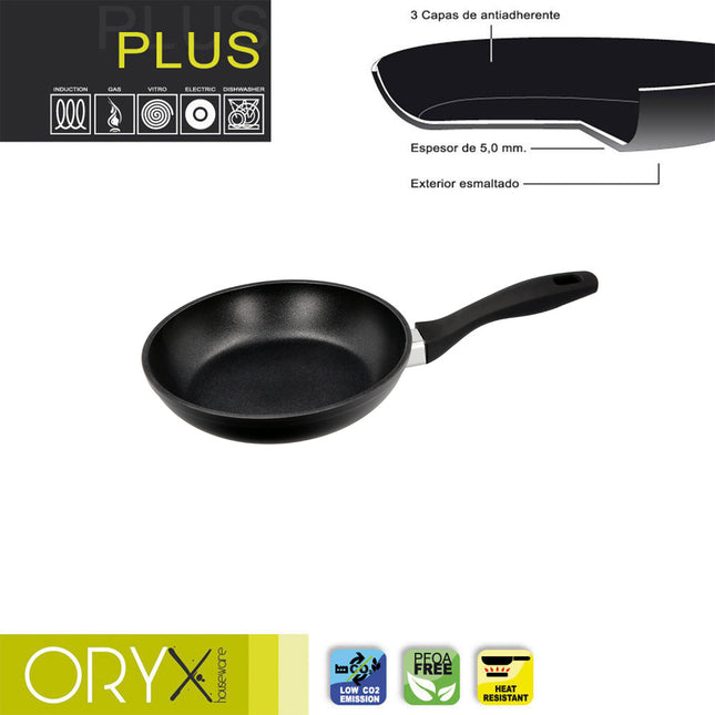 Oryx sartén aluminio antiadherente plus, forjada, apta inducción, libre PFOA, diámetro 18 cm, espesor 5 mm