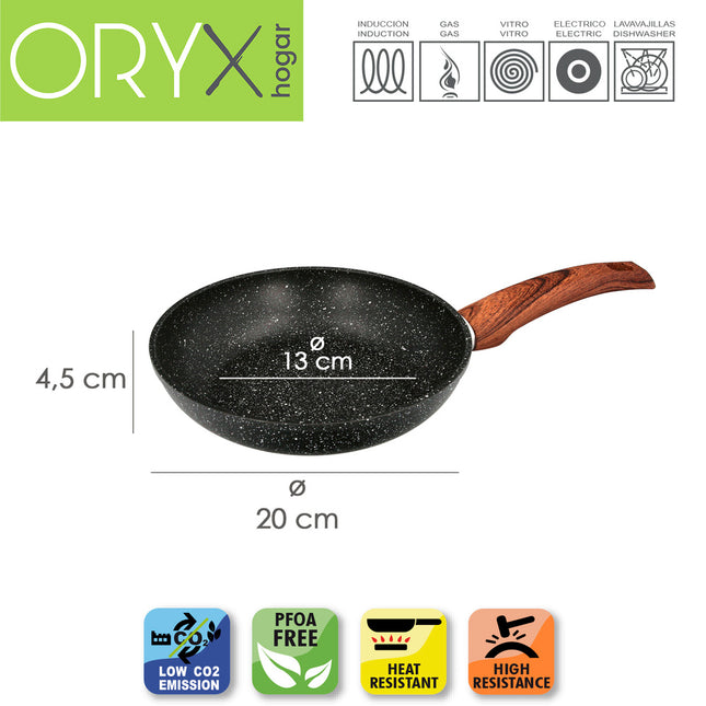 Sartén aluminio forjado antiadherente ø 20 x 4,5 cm. mango engomado / 5 capas / acabado piedra / apta para todo tipo de cocinas