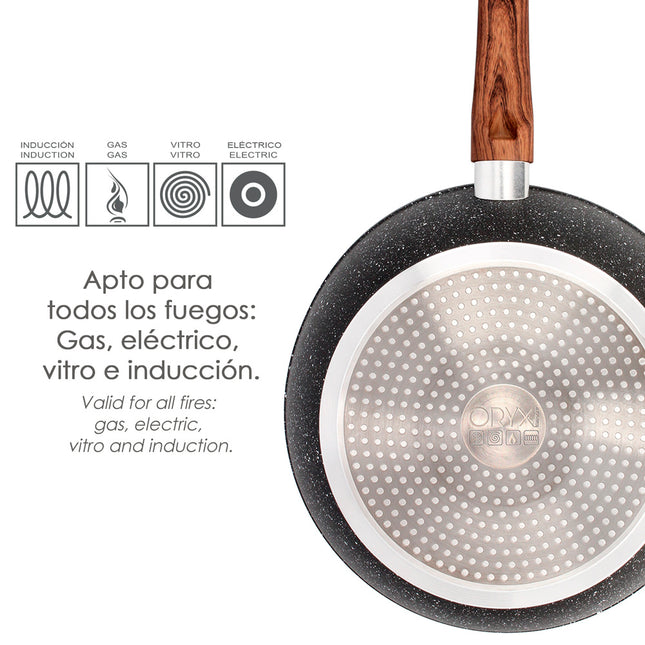 Sartén aluminio forjado antiadherente ø 20 x 4,5 cm. mango engomado / 5 capas / acabado piedra / apta para todo tipo de cocinas