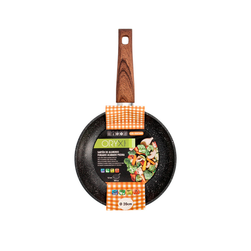Sartén aluminio forjado antiadherente ø 20 x 4,5 cm. mango engomado / 5 capas / acabado piedra / apta para todo tipo de cocinas