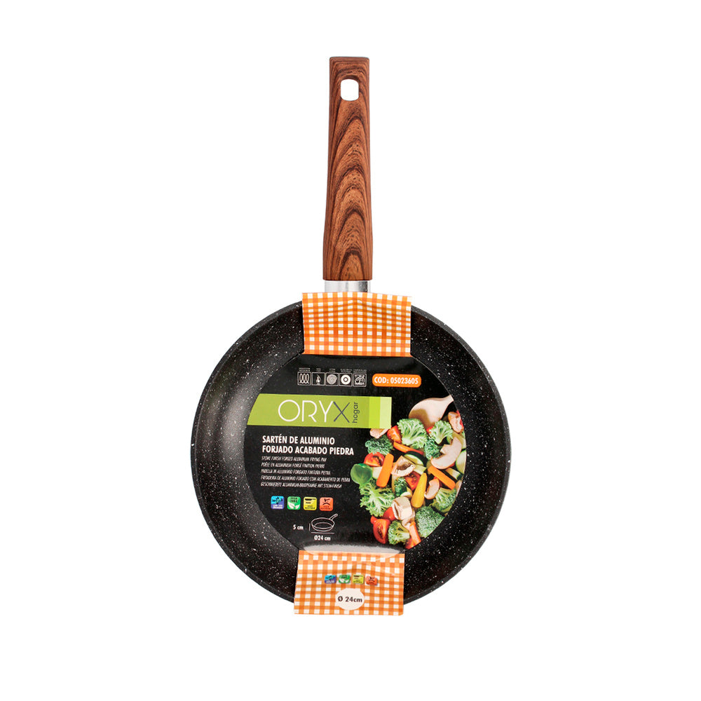 Sarten aluminio forjado antiadherente ø 24 x 5 cm mango engomado / 5 capas / acabado piedra / apta para todo tipo de cocinas