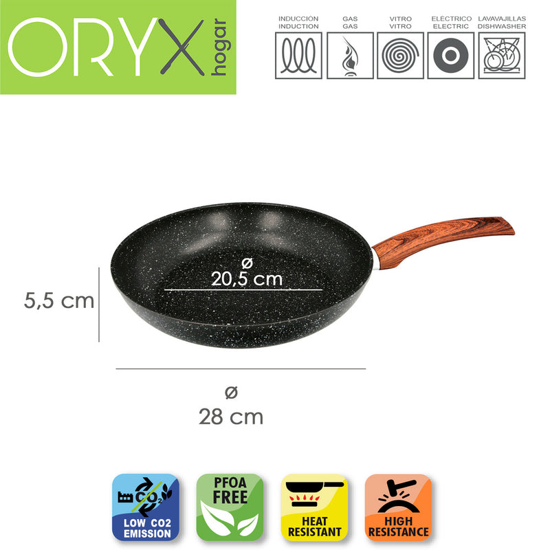 Sartén aluminio forjado antiadherente ø 28 x 5,5 cm. mango engomado / 5 capas / acabado piedra / apta para todo tipo de cocinas