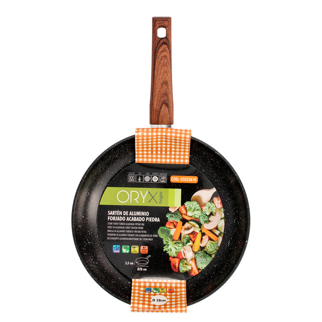 Sartén aluminio forjado antiadherente ø 28 x 5,5 cm. mango engomado / 5 capas / acabado piedra / apta para todo tipo de cocinas