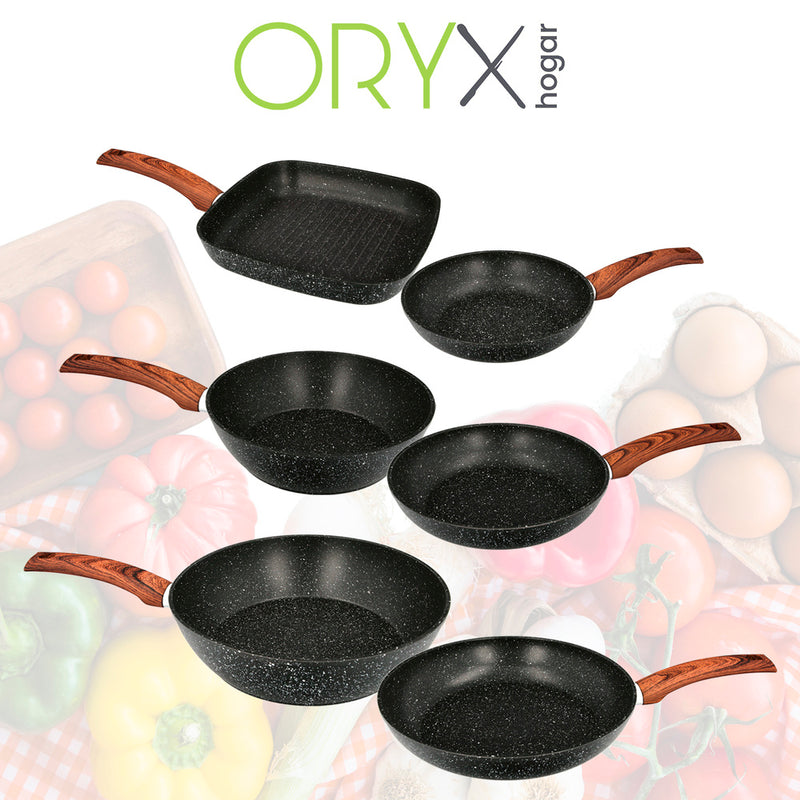 Sartén aluminio forjado antiadherente ø 28 x 5,5 cm. mango engomado / 5 capas / acabado piedra / apta para todo tipo de cocinas