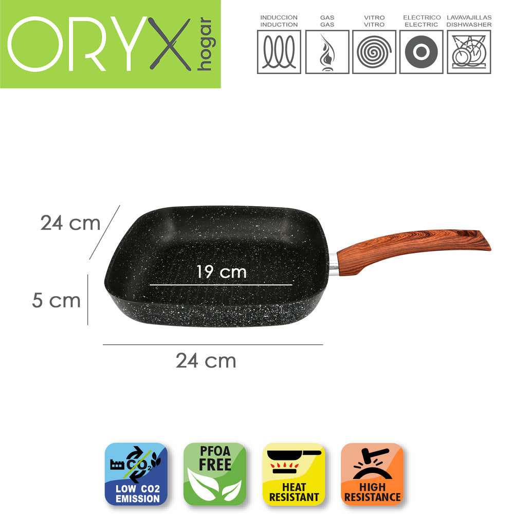 Forged aluminum non-stick frying pan 24x24x4.5 cm rubberized handle / 5 layers / stone finish / all hob types / grill