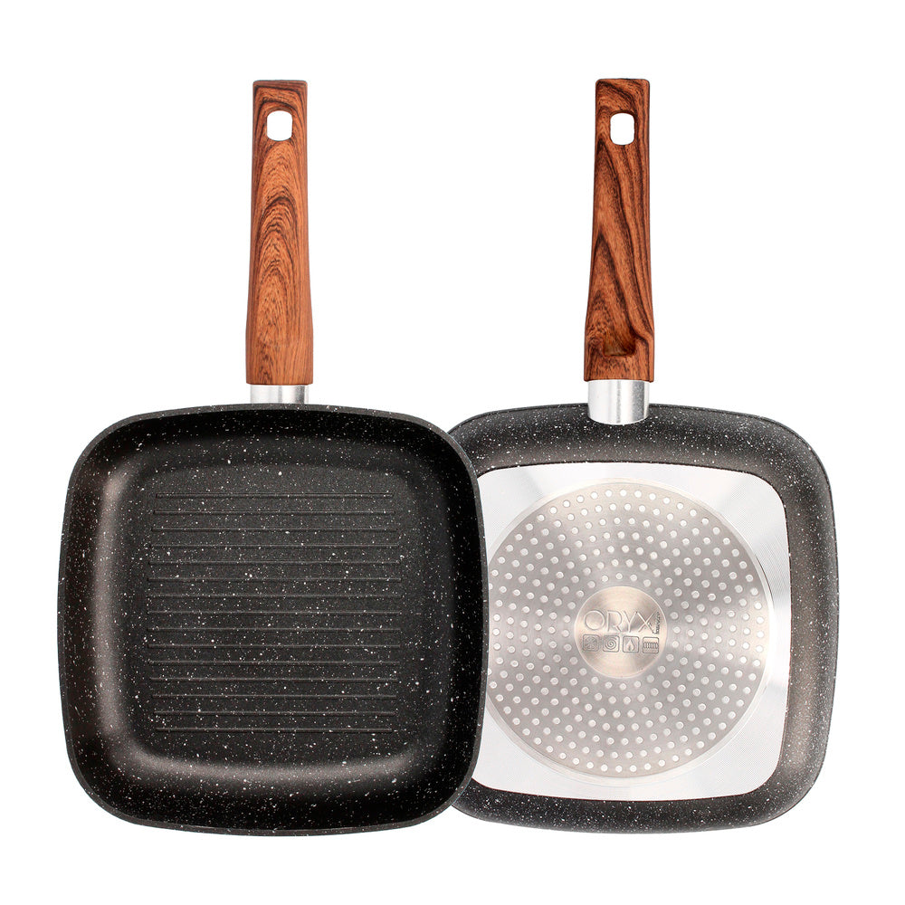 Forged aluminum non-stick frying pan 24x24x4.5 cm rubberized handle / 5 layers / stone finish / all hob types / grill