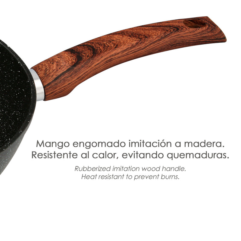 Sartén aluminio forjado antiadherente 24x24x4,5 cm. mango engomado / 5 capas / acabado piedra / todo tipo de cocinas / grill