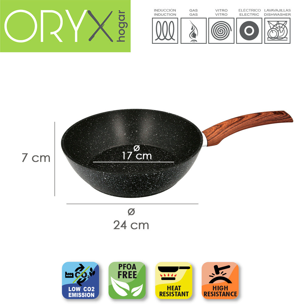 Forged aluminum non-stick frying pan ø 24 x 7 cm rubberized handle / 5 layers / stone finish / suitable for all types of cooktops
