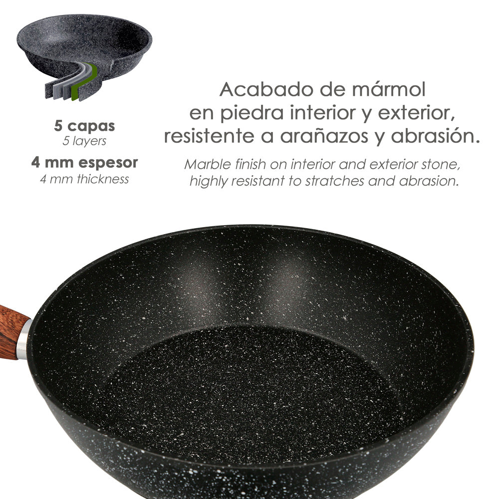 Forged aluminum non-stick frying pan ø 24 x 7 cm rubberized handle / 5 layers / stone finish / suitable for all types of cooktops