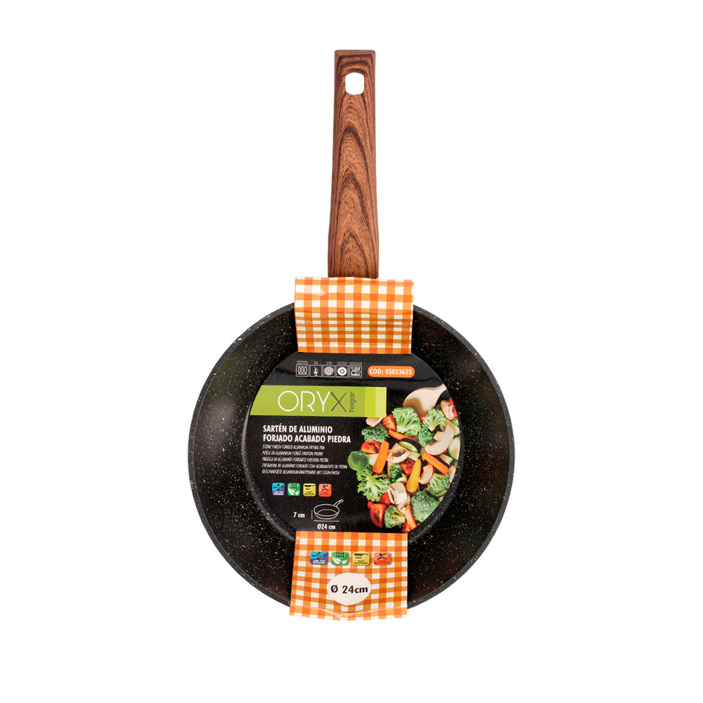 Sarten aluminio forjado antiadherente ø 24 x 7 cm mango engomado / 5 capas / acabado piedra / apta para todo tipo de cocinas