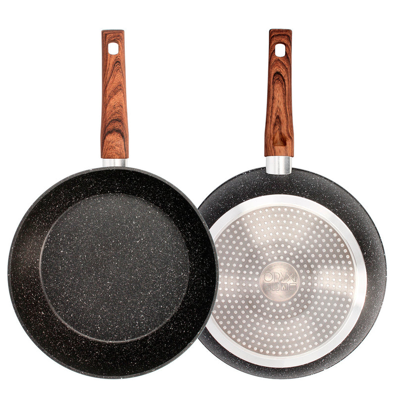 Sartén honda aluminio forjado antiadherente ø 28x7,5 cm. mango engomado / 5 capas / acabado piedra / para todo tipo de cocinas