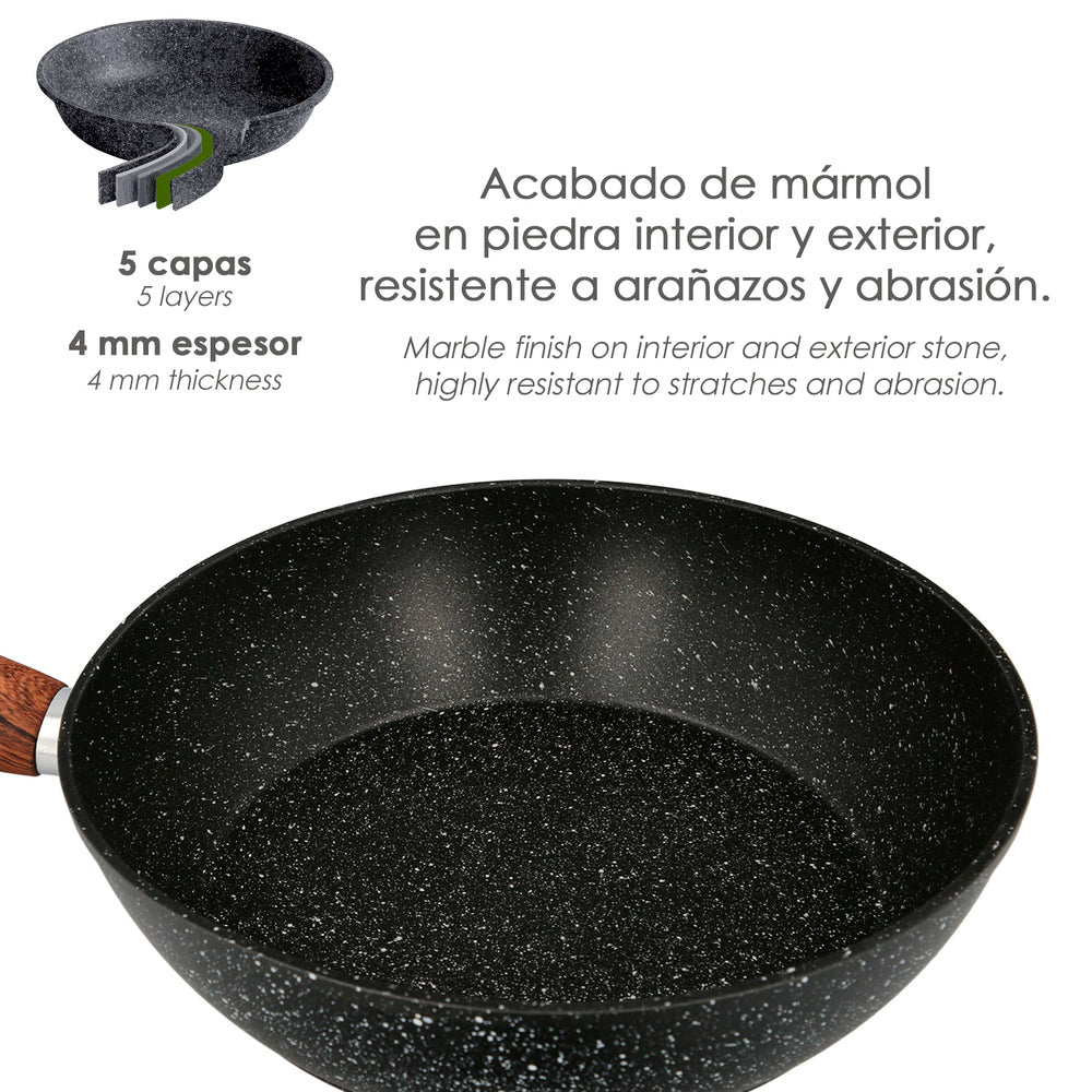 Deep forged aluminum nonstick frying pan ø 28x7.5 cm rubberized handle / 5 layers / stone finish / for all types of stoves