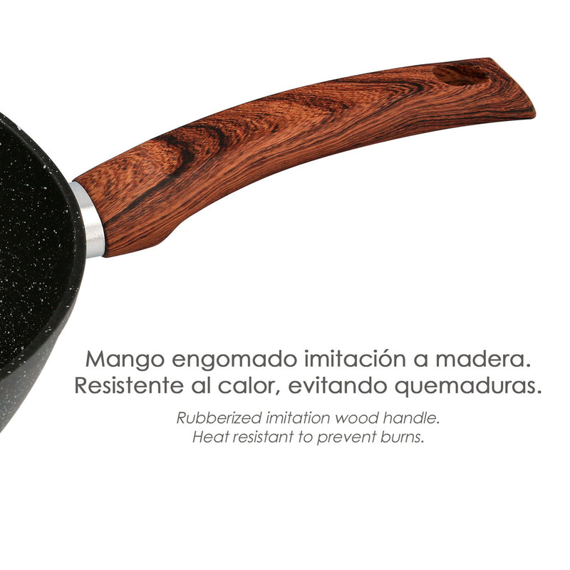 Sartén honda aluminio forjado antiadherente ø 28x7,5 cm. mango engomado / 5 capas / acabado piedra / para todo tipo de cocinas