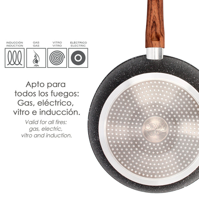 Sartén honda aluminio forjado antiadherente ø 28x7,5 cm. mango engomado / 5 capas / acabado piedra / para todo tipo de cocinas