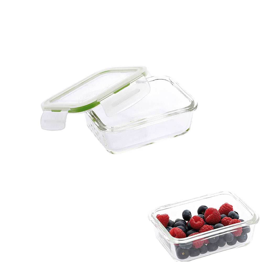 Airtight rectangular glass container 330 ml. 13.9 x 10.5 x 5.6 (h) cm