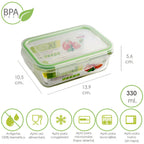 Recipiente hermético de vidro retangular 330 ml. 13.9 x 10.5 x 5.6 (alt) cm