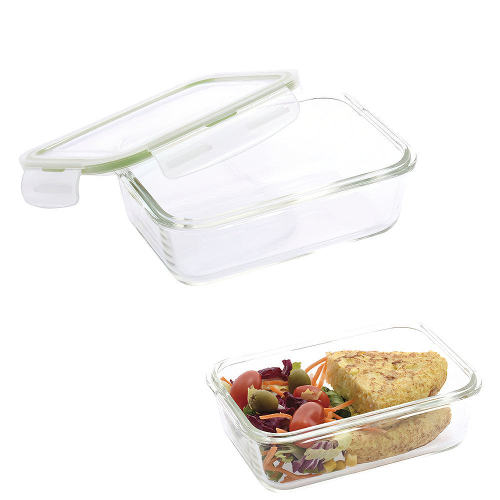 Rectangular airtight glass container 850 ml. 19.5 x 13.3 x 6.7 (h) cm