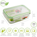 Recipiente hermético cristal rectangular 850 ml. 19.5 x 13.3 x 6.7 (alt) cm