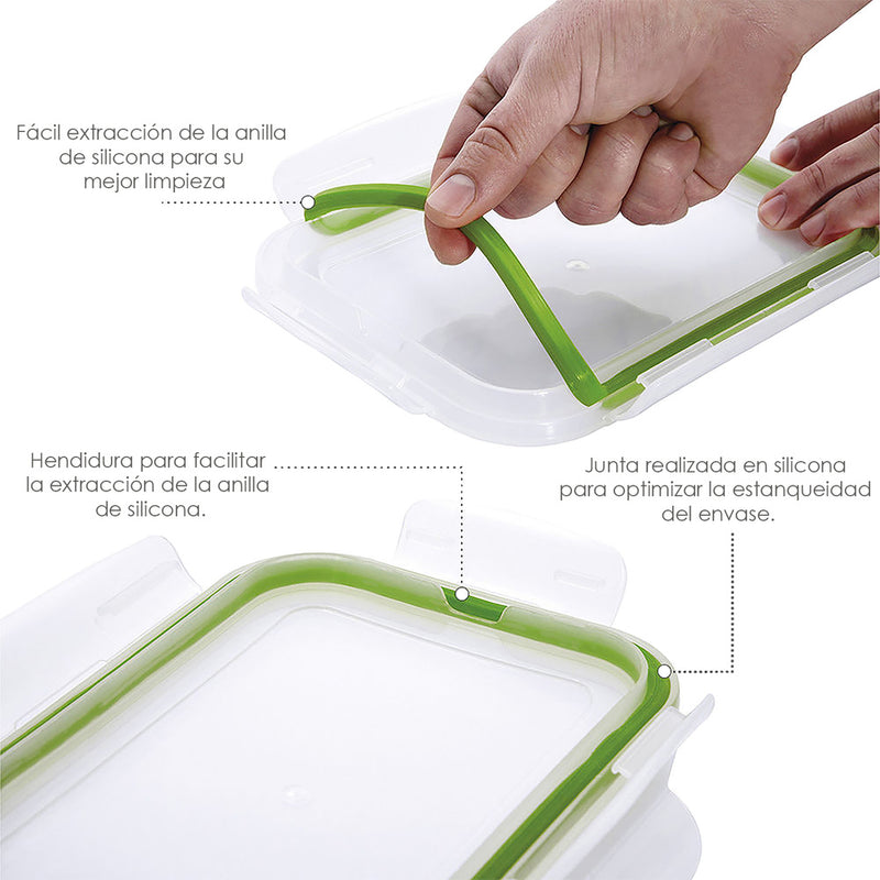 Recipiente hermetico cristal rectangular 1200 ml. 20.4 x 15.4 x 7 (alt) cm