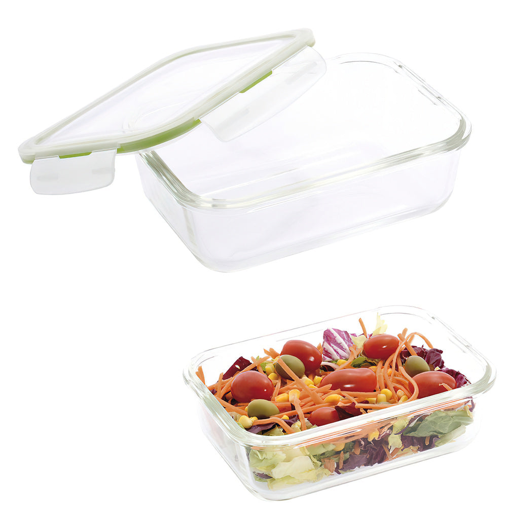 Airtight rectangular glass container 1200 ml. 20.4 x 15.4 x 7 (H) cm