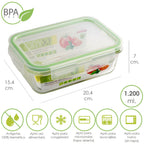 Recipiente hermético cristal rectangular 1200 ml. 20.4 x 15.4 x 7 (alt) cm