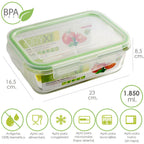 Recipiente hermético cristal rectangular 1850 ml. 23 x 16.5 x 8.5 (alt) cm