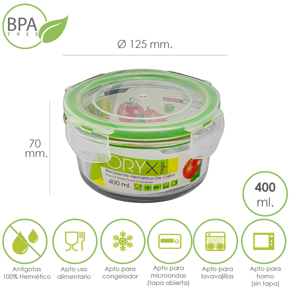 Round airtight glass container 400 ml. Ø 125 x 7 (h) cm
