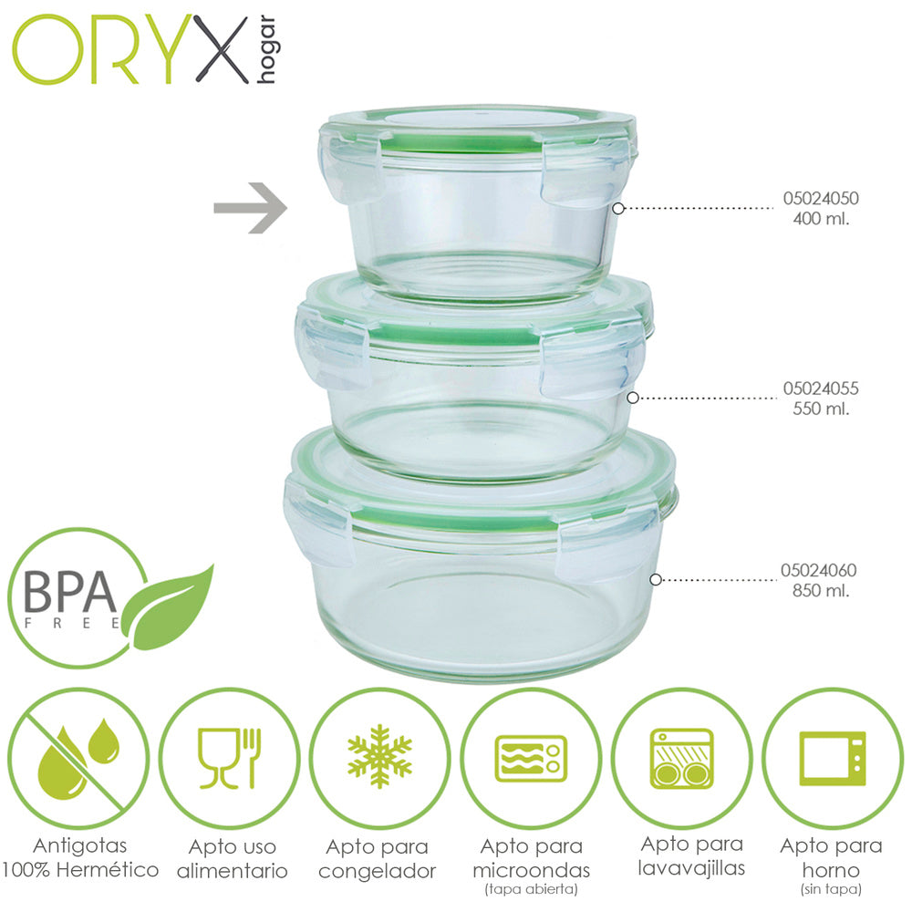 Recipiente hermético cristal redondo 400 ml. Ø 125 x 7 (alt) cm