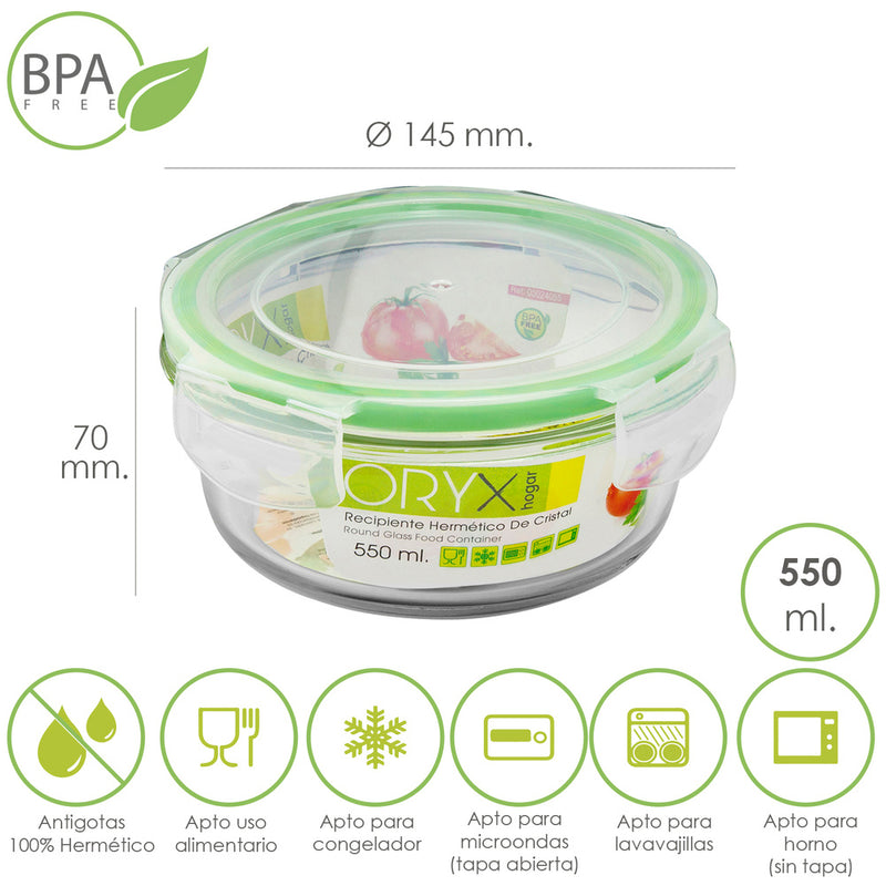 Recipiente hermetico cristal redondo 550 ml. ø 145 x 7 (alt) cm