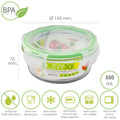 Airtight round glass container 550 ml. Ø 145 x 7 (h) cm
